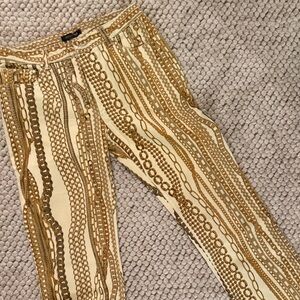 Roberto Cavalli Cream and Gold Chain-Print Cropped Jeans